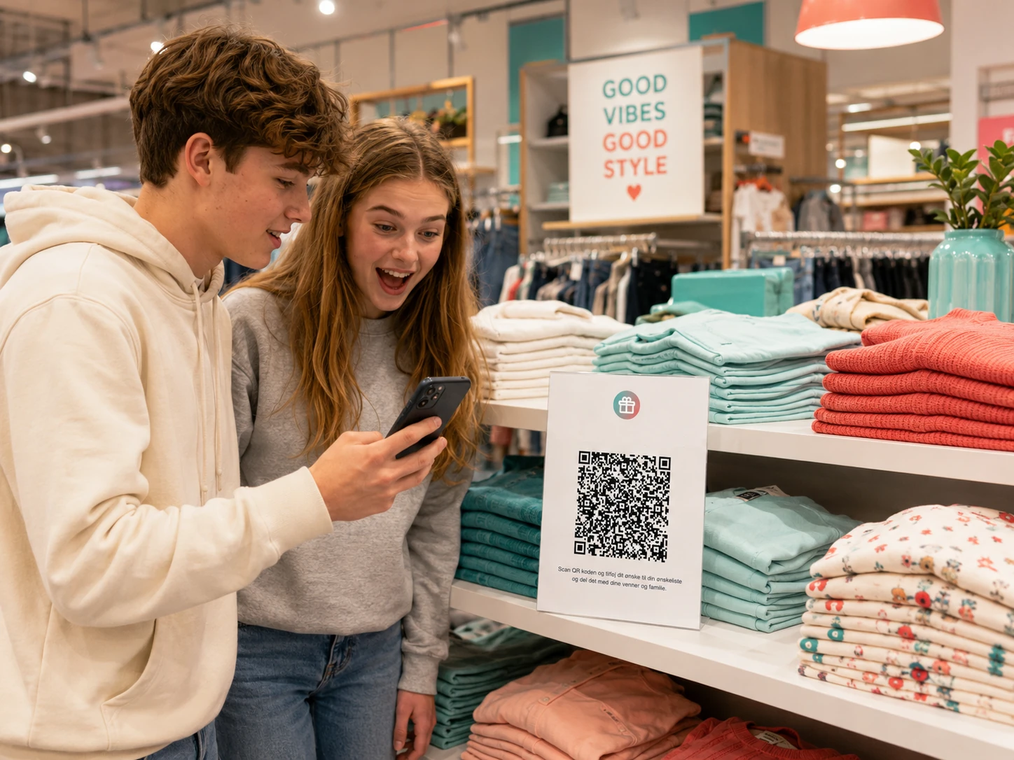 QR-skilt i butik til Gavepiloten